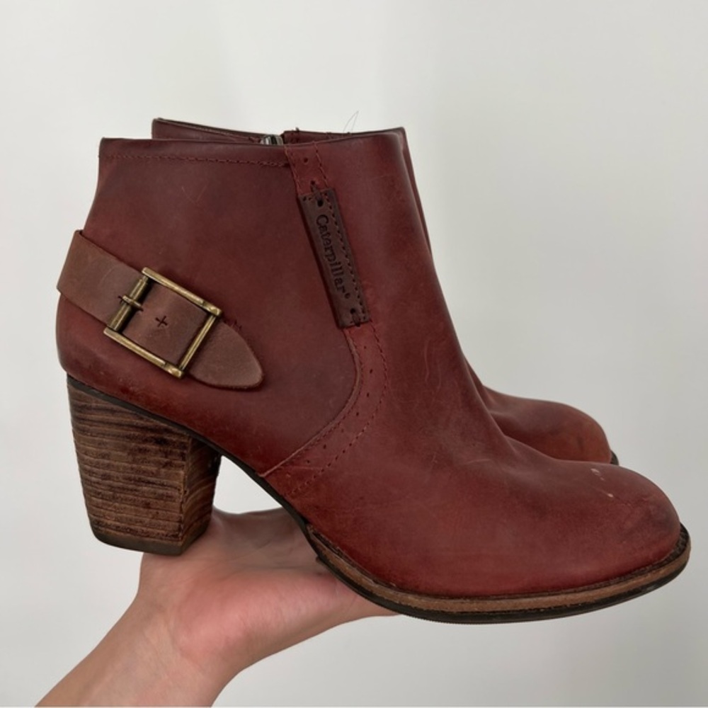 Caterpillar Annette Fireweed Red Leather Ankle Boots Booties